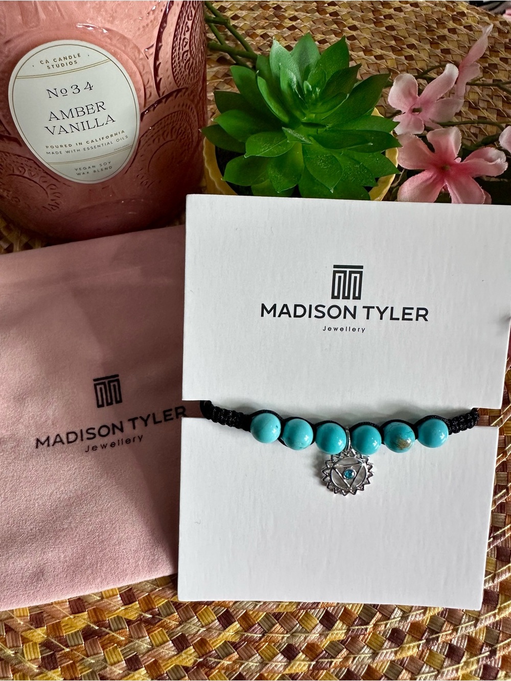 Madison Turquoise Beaded Bracelet with Silver Sun Charm
